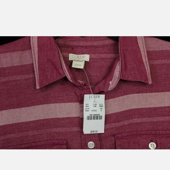 J CREW BUTTON POCKET FRONT LONG SLEEVE WOMENS SIZE SMALL RASPBERRY STRIPE NWT - Picture 5 of 8